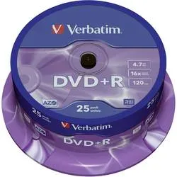Verbatim, Verbatim DVD+R 16x 4,7 GB Matt Silber Spindel 25 Stück