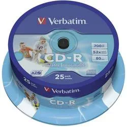 Verbatim 43439 CD-R Rohling 700 MB 25 St. Spindel Bedruckbar