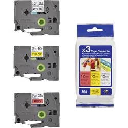 Brother, Schriftband 3er Set Brother TZe TZe-31M3 Bandfarbe: Weiß, Gelb, Rot Schriftfarbe:Schwarz 12 mm 8 m