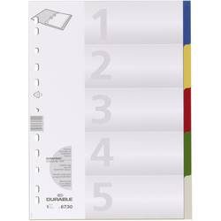 DURABLE, DURABLE Blanko Register A4 Farbig sortiert Mehrfarbig 5-teilig PP-Folie Portrait A4 11 Löcher 6730