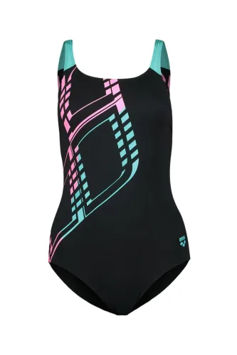arena, Arena W Arena Graphic Swimsuit Swim Pro L Badeanzug Damen, schwarz, Grösse: D 38