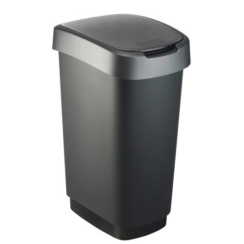 Rotho, Abfalleimer Rotho TWIST, 50 l, 2 Öffnungsmöglichkeiten, Kunststoff, dunkelsilber