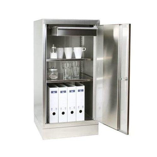 Reinsch Beistellschrank aus Edelstahl, 2-flügelig, 2 Fachböden, 2 Schubladen, HxBxT 1.050 x 1.000 x 500 mm, Sockel