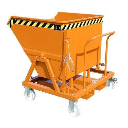 undefined, Späne-Kippmulde Bauer SKS 550, Stahl, orange, B 1250 x T 1200 x H 1170 mm, 550 l, bis 1000 kg, Rollen, Ablasshahn, Manuelle Kippvorrichtung