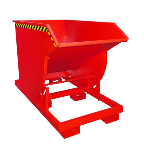 Bauer® Kippbehälter mit Abrollmechanik Premium, tiefe Bauform, lackiert, ohne Deckel, Volumen 1 m³, RAL 3000 feuerrot