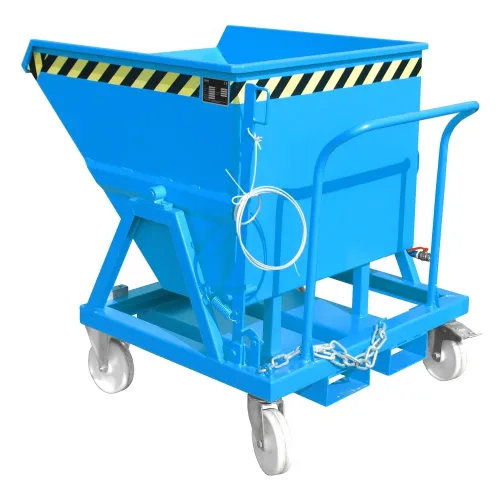 undefined, Späne-Kippmulde Bauer SKS 400, Stahl, blau, B 1220 x T 1050 x H 1115 mm, 400 l, bis 1000 kg, Rollen, Ablasshahn, Manuelle Kippvorrichtung