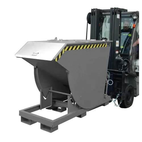 Bauer, Bauer® Kippbehälter mit Abrollmechanik Premium, tiefe Bauform, lackiert, ohne Deckel, Volumen 0,75 m³, RAL 7005 mausgrau