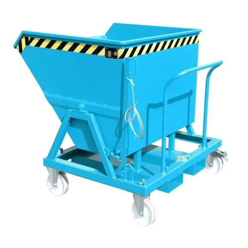 undefined, Kippmulde Bauer KS 550, Stahl, blau, B 1245 x T 1200 x H 1170 mm, 550 l, bis 1000 kg, Rollen, Manuelle Kippvorrichtung