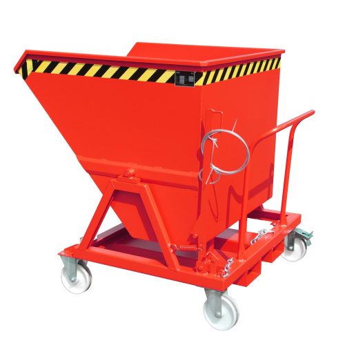 Bauer® Kippmulde mit Radausstattung und Schiebebügel, 700 l, RAL 3000 feuerrot