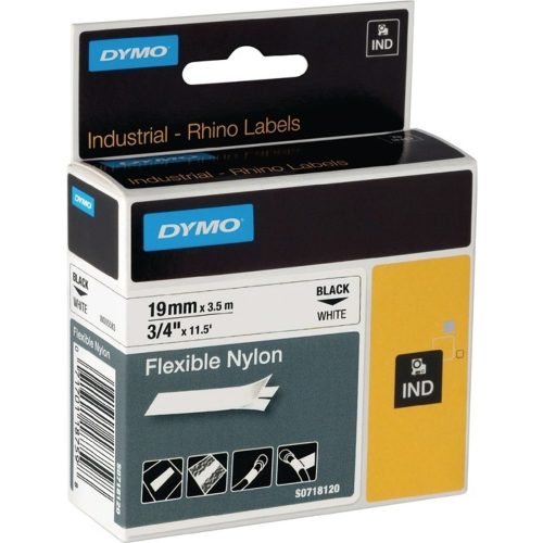 DYMO, Dymo IND S0718120 / 18489 Authentic Rhino Flexibles Nylon Schriftband Selbstklebend Schwarzer Druck auf Weiss 19 mm x 3.5m
