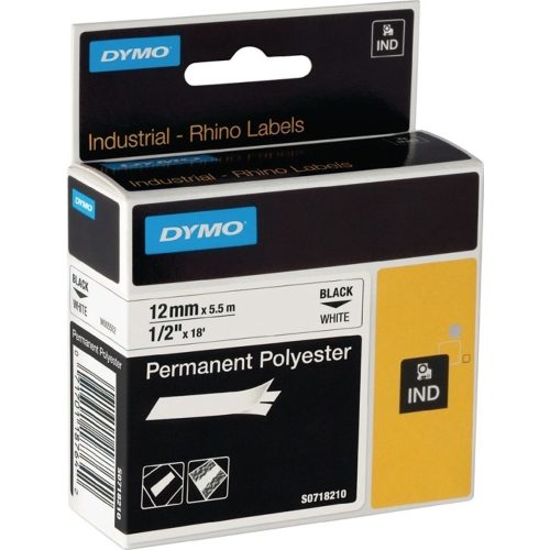 DYMO, Dymo IND S0718210 / 18483 Authentic Rhino Polyester Schriftband Selbstklebend Schwarzer Druck auf Weiss 12 mm x 5.5m