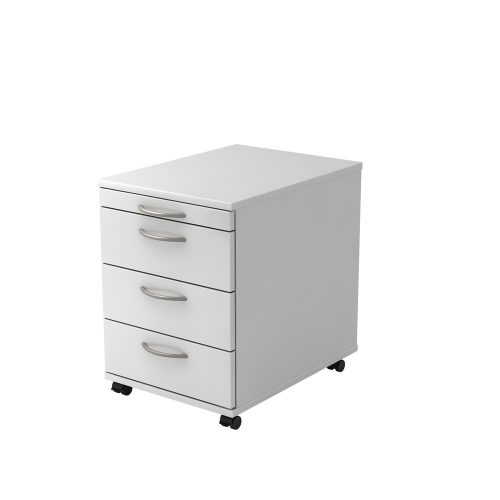 LIVIQUE, Rollcontainer Office Weiss/Silber Holz 42.8 cm 59 cm 58 cm - Farbe: weiss/Aluminium gebürstet - Material: Holzwerkstoff - Rollcontainer