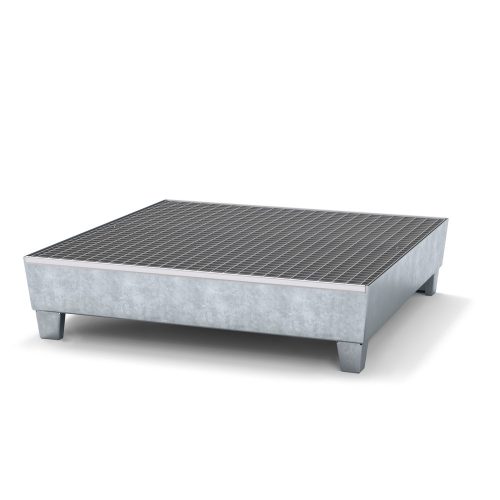 asecos® Auffangwanne aus Stahl, mit Fusskonstruktion, 4x 200 l, HxBxT 290 x 1.236 x 1.210 mm, verzinkt