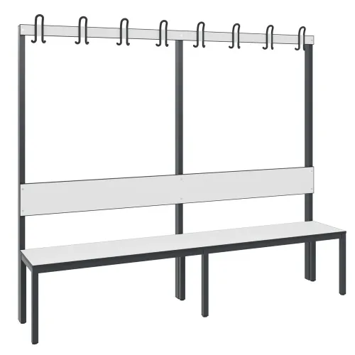 C + P, Garderobenbank Basic Plus, 1-seitig, Rückenlehne, ohne Schuhrost, Fussgestell schwarzgrau RAL 7021, B 1960 mm, Dekor weiss