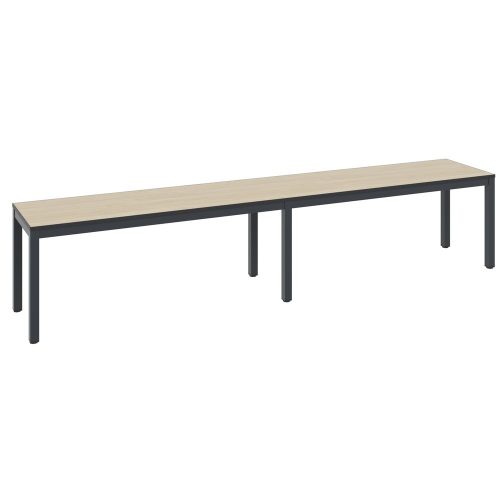 C + P, Umkleidebank Basic Plus, für Feuchträume, ohne Rückenlehne, 6-Fussgestell schwarzgrau RAL 7021, ohne Schuhrost, B 1960 mm, Dekor Eiche Serrano