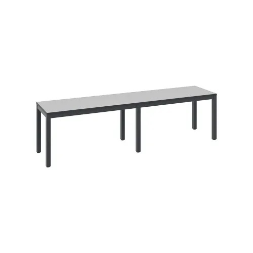 C + P, Umkleidebank Basic Plus, für Feuchträume, ohne Rückenlehne, 6-Fussgestell schwarzgrau RAL 7021, ohne Schuhrost, B 1500 mm, Dekor silbergrau