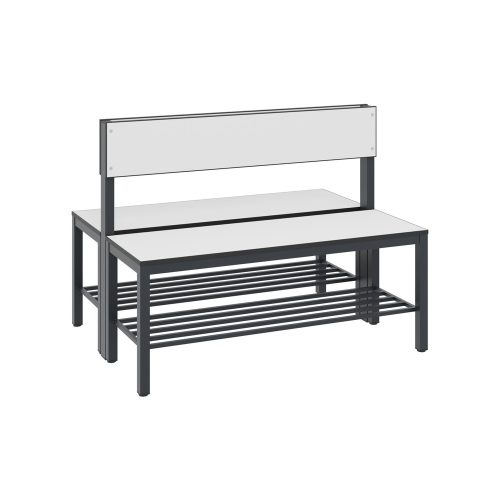 C+P Umkleidesitzbank Basic Plus, Länge 1.000 mm, doppelseitig, mit Rückenlehne, inkl. Schuhrost, schwarzgrau/weiss