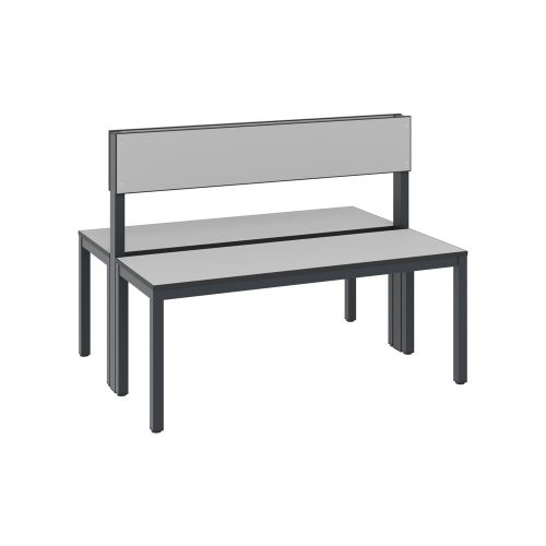 C + P, Sitzbank Basic Plus, 2-seitig, Rückenlehne, ohne Schuhrost, 4-Fussgestell schwarzgrau RAL 7021, B 1000 mm, Dekor silbergrau