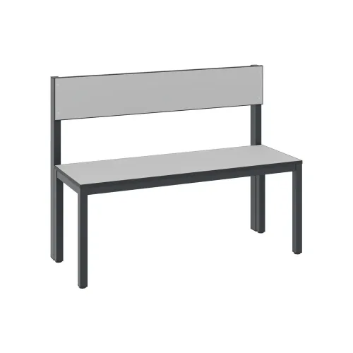 C + P, Sitzbank Basic Plus, 1-seitig, Rückenlehne, ohne Schuhrost, 4-Fussgestell schwarzgrau RAL 7021, B 1000 mm, Dekor silbergrau