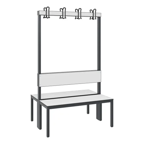 C+P, C+P Umkleidesitzbank Basic Plus, Länge 1.000 mm, doppelseitig, mit Rückenlehne, 2x4 Doppelhaken, schwarzgrau/weiss