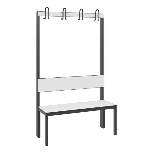 C+P Umkleidesitzbank Basic Plus, Länge 1.000 mm, einseitig, mit Rückenlehne, 4 Doppelhaken, schwarzgrau/weiss