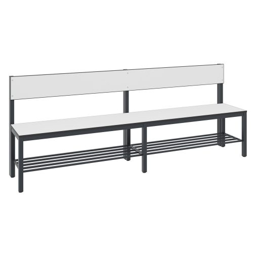 C+P, C+P Umkleidesitzbank Basic Plus, Länge 1.960 mm, einseitig, mit Rückenlehne, inkl. Schuhrost, schwarzgrau/weiss