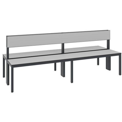 C + P, Sitzbank Basic Plus, 2-seitig, Rückenlehne, ohne Schuhrost, 4-Fussgestell schwarzgrau RAL 7021, B 1960 mm, Dekor silbergrau