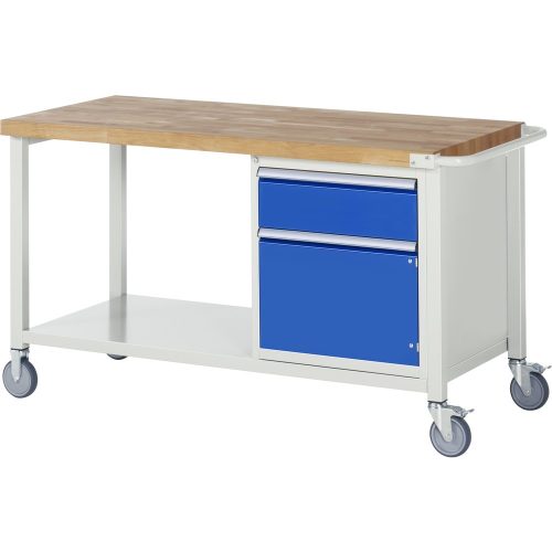 RAU mobile Werkbank Serie 8000, HxBxT 880 x 1.500 x 700 mm, 1 Container, 1 Flügeltür, 1 x 90%-Auszug-Schublade