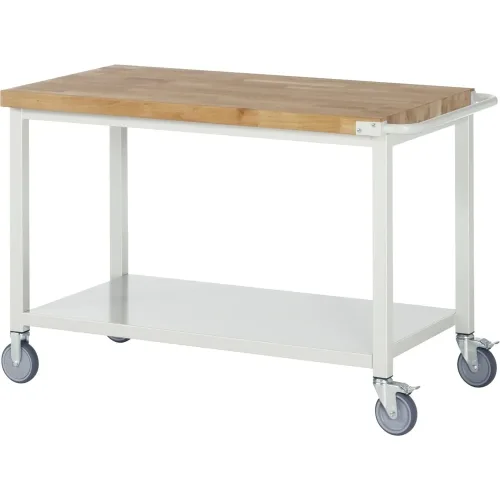 RAU, Werkbank Serie 8000, fahrbar, Stahlblech-Ablageboden, B 1250 x T 700 x H 880 mm