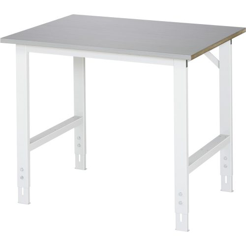 RAU höhenverstellbarer Werktisch Serie TOM, HxBxT 760-1.080 x 1.000 x 800 mm, Arbeitsplatte Edelstahlblech-Belag