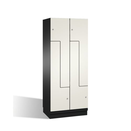 C+P Z-Garderobenschrank Cambio, 2 Abteile, Abteilbreite 400 mm, HxBxT 1980x800x525 mm, RAL 7021 Schwarzgrau, Dekor Weiss, Sockel