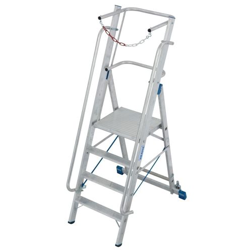 KRAUSE, Alu-Stufen-Stehleiter, mit grosser Standplattform, mit Sicherheitsbügel und Kette, 4 Stufen