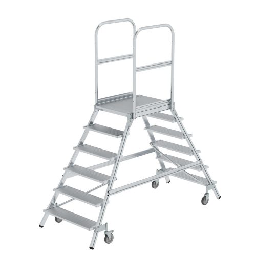 MUNK, Podestleiter mit zweiseitigem Aufstieg, Plattform und Stufen aus Leichtmetall, 2 x 6 Stufen inkl. Plattform MUNK