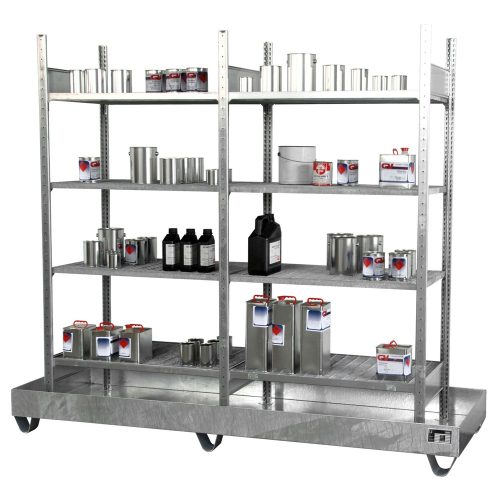 Bauer, Kleingebinderegal BAUER S 3023-4E, Grund- und Anbauregal, B 2400 x T 800 x H 2000 mm, 4 Gitterrostböden + 1 Auffangwanne