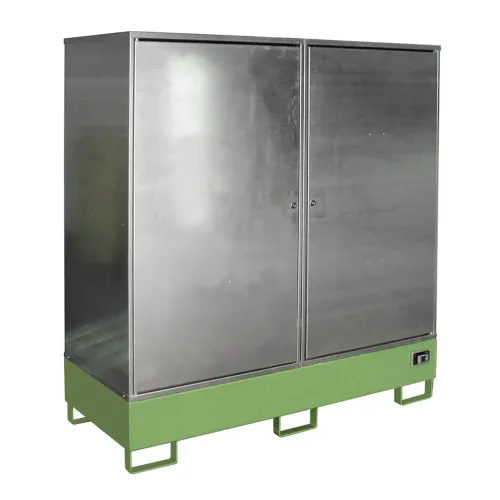 Bauer, Gefahrstoffschrank BAUER GS-2, Stahlblech, unterfahrbar, für 2 x 200 l Fässer, B 1680 x T 690 x  H 1780 mm, grün