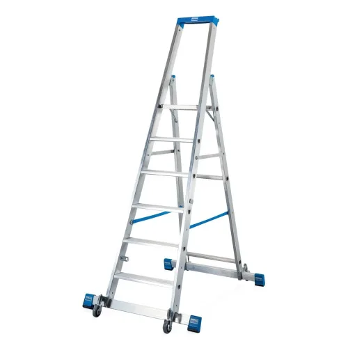 KRAUSE, Stufenstehleiter, mit 10 Stufen, Aluminium, fahrbar mit Traverse