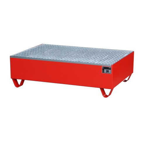Bauer, Auffangwanne, für 2 Fässer à 200 l, mit verzinktem Gitterrost, L 1200 x B 800 x H 360 mm, unterfahrbar, Stahl, feuerrot RAL 3000