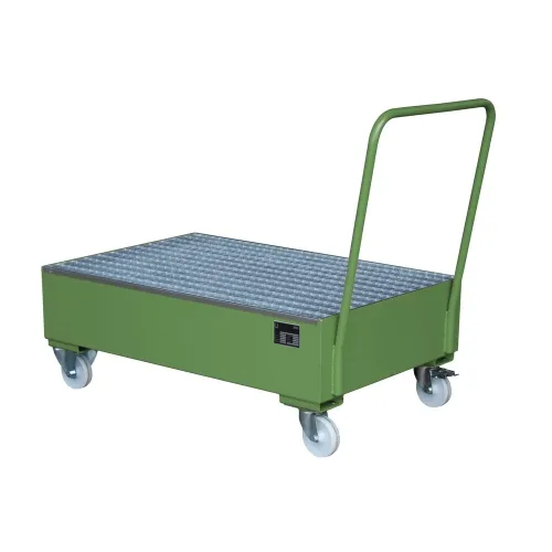Bauer® Auffangwanne aus Stahl, verfahrbar, 2x 200 l stehend, Auffangvolumen 215 l, resedagrün