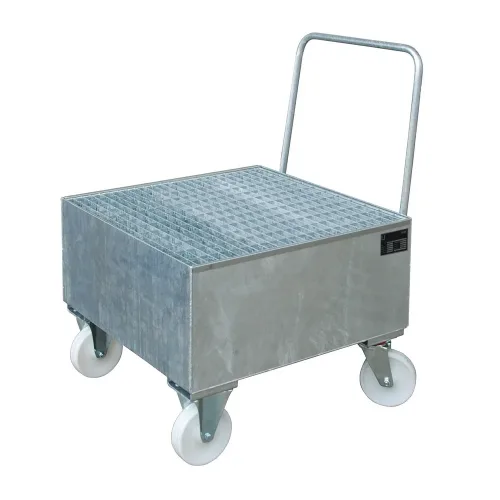 Bauer® Auffangwanne aus Stahl, verfahrbar, 1x 200 l stehend, Auffangvolumen 203 l, feuerverzinkt