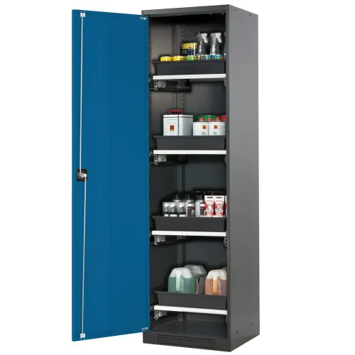 asecos®, Chemikalienschrank, Flügeltür, 4 Auszugswannen, 545x520x1950 mm, enzianblau
