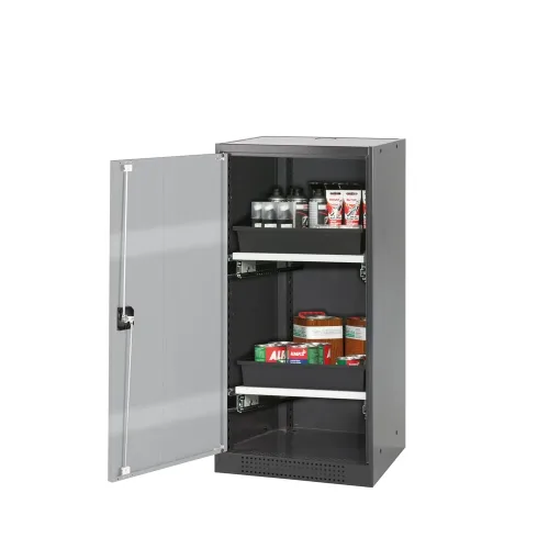 asecos®, Chemikalienschrank, Flügeltür, 2 Auszugswannen, 545x520x1105 mm, silber