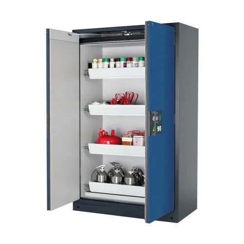 asecos®, Sicherheitsschrank Typ 90 asecos Q-PEGASUS-90, Flügeltüren mit Schliess-Automatik, Einhandbedienung, Front Enzianblau, B 1193 x T 615 x H 1953 mm