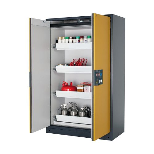 asecos®, Sicherheitsschrank Typ 90 asecos Q-PEGASUS-90, Flügeltüren mit Schliess-Automatik, Einhandbedienung, Front Sicherheitsgelb, B 1193 x T 615 x H 1953 mm