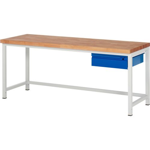 RAU Werkbank Serie 8000, Buche-Massiv-Arbeitsplatte, Stärke 40 mm, HxBxT 840 x 2.000 x 700 mm, 1 Schublade 1 x 150 mm