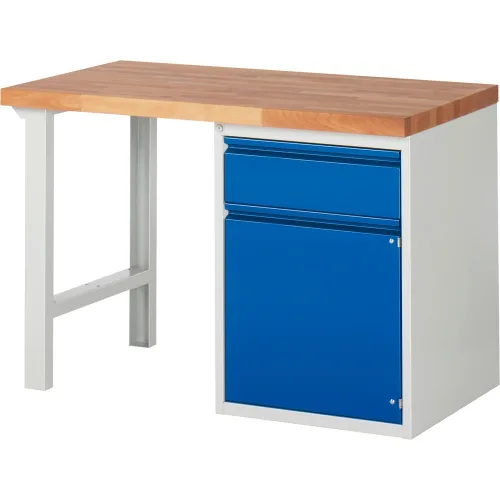 RAU Werkbank Serie 7000, 1 Container, HxBxT 840 x 1.250 x 700 mm, 1 x 90%-Auszug-Schublade, 1 Flügeltür, 1 Fachboden