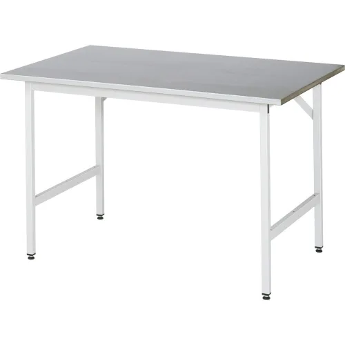 RAU höhenverstellbarer Werktisch Serie JERRY, HxBxT 800-850 x 1.250 x 800 mm, Arbeitsplatte Edelstahlblech-Belag