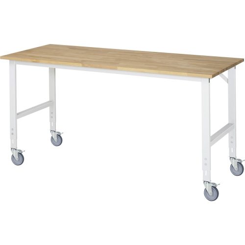 RAU, Fahrbarer Arbeitstisch, Gestell 60 x 30 mm, Platten-BxT 2000 x 800 mm, Buche-Massivholzplatte RAU