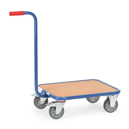 FETRA, Griffroller, mit Holzplattform, L 600 x B 500 mm, bis 250 kg, Stahlrohr, blau