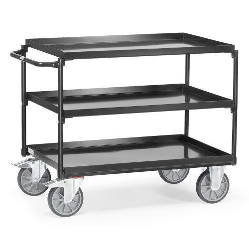 fetra® Tischwagen mit öldichten Wannen, 3 Etagen à 850 x 500 mm, waagerechter Bügel, anthrazitgrau