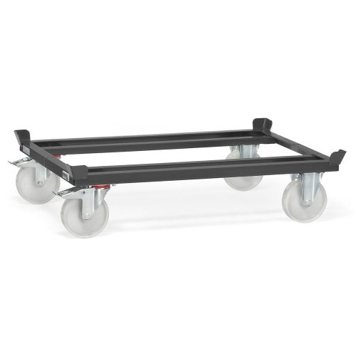 fetra® Fahrgestell mit Fangecken, TK 1.000 kg, für Paletten 1.200 x 800 mm, Polyamid-Bereifung, anthrazitgrau